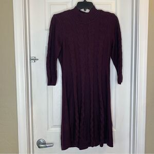 Sandra Darren Woman's Purple Knit 3/4 Sleeve Career Sweater Dress Size Large P
